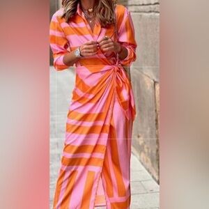 Pink and Orange Wrap Dress
